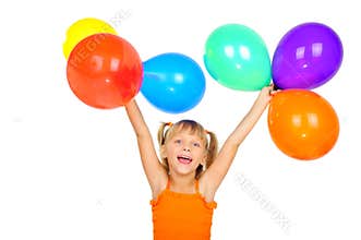 Funny cute little girl with baloons