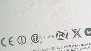 Multiple certifications standards on the rear of new iMac Apple Computers