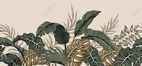 Tropical palm leaves, jungle leaves seamless vector floral pattern background