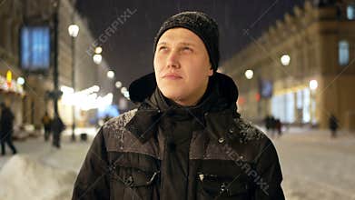 People walking city snow