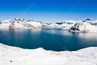 Crater Lake and snow mountain