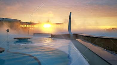 Sunrise at the spa thermal water