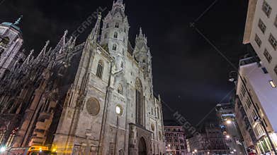 St. Stephen's Cathedral night time-lapse hyper-lapse, the mother church of Roman Catholic Archdiocese of Vienna, Austria