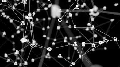 Abstract futuristic social network, computer and internet icons seamless loop