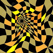 Abstract seamless vector pattern. Distorted space. Optical illusion. Yellow, gold, orange colors. Graphic