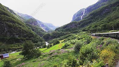 View from train Flamsbana or Flams railroad in Norway
