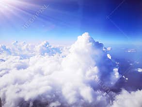 Clouds seen from high altitude in an airplane