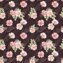Watercolor botanical Seamless pattern. Background with pink dog-rose blossom Gentle rose, bud, branches and green leaves.