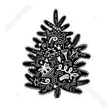 Doodle silhouette of Christmas tree isolated on white