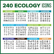 Ecology Icon Thin Line Big Set Vector