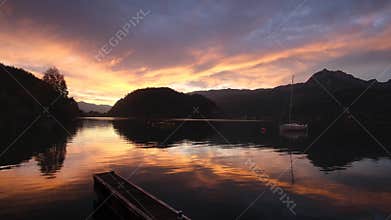 Sunrise Wolfgangsee lake, St. Wolfgang im Salzkammergut, Austria