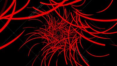 Abstract flight of colored lines on a black background that rotate and form a tunnel. Animation. Beautiful abstraction