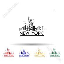 Linear new york city skyline with typographic design multi color icon. Simple thin line, outline vector of cities icons for ui and