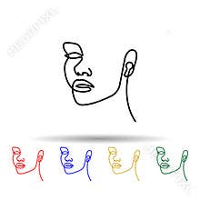 One line, face, woman multi color icon. Simple thin line, outline vector of human icons for ui and ux, website or mobile