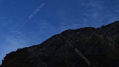 Astro time-lapse, mountains and ocean Akyaka, Turkey