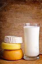 Still life with cheese and milk