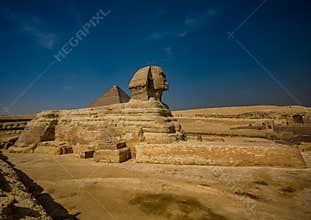 Great pyramid of Cheops and Sphinx