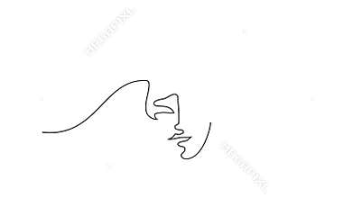 Self drawing simple animation of continuous one line drawing of female face. Abstract woman portrait. Hand drawing