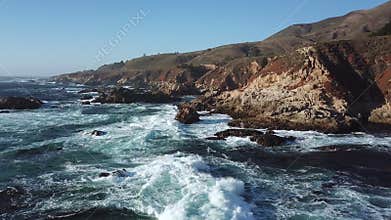 Big Sur California USA State Park Coastline and Pacific Ocean Waves, Aerial View