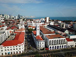 Drone view Wisma KASTAM in blue sunny day.