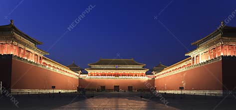 Forbidden City at dusk in Beijing, China.
