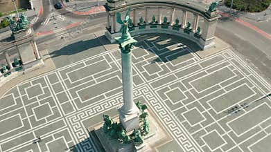 Empty tourist destination in Budapest, Hungary. Heroes Square in City Park is normally full, now deserted