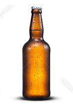 500ml brown beer beer bottle with drops isolated on a white background