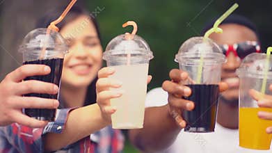 Collage students off studdies with fresh juices in camus.