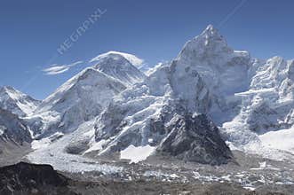 Panorama Himalaya Mountain Range with Everest - Highest Mountain 8848 meters.