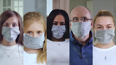 Collage of multiaged people wearing medical mask