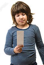 Boy holding a bookmark