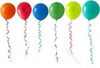 Row of balloons on a white background