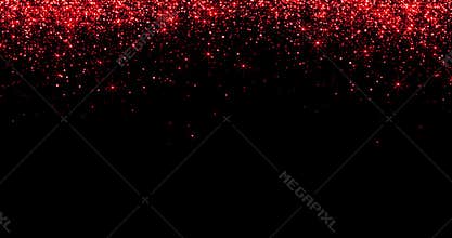 Waterfalls of red glitter sparkle bubbles particles stars on black background, valentine day love relationship holiday event