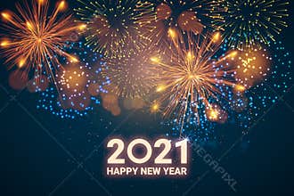 Greeting card Happy New Year 2021. Beautiful Square holiday web banner or billboard with text Happy New Year 2021 on the