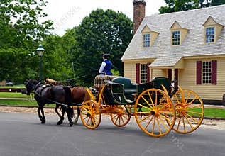 Williamsburg, Virginia - June 30, 2020 - A horse carriage on the street