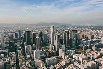 Circa November 2019: Aerial Drone View of Downtown Los Angeles, California on beautiful Sunny Day