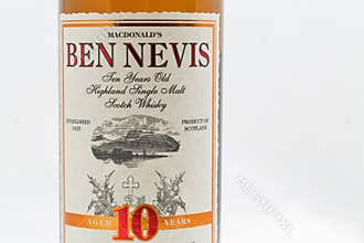 Ben Nevis Highland Single Malt Scotch Whisky closeup against white