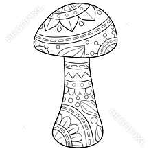 Adult coloring book,page a cute mushroom  with ornaments image for relaxing.Zen art style illustration for print