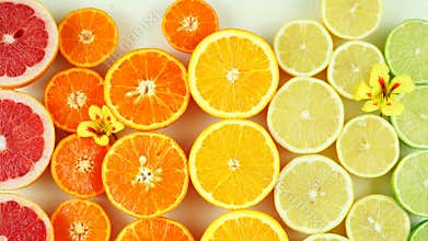 Stop Motion moving lines of colorful citrus fruit.