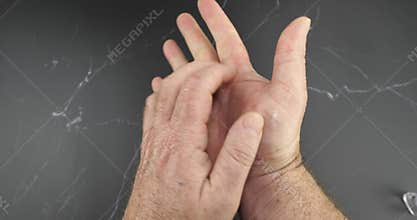 Man hand cleaning method with sanitizer. How to use hand sanitizer