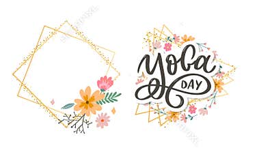 Lettering Yoga. Vector background International Yoga Day. Vector design for poster, T-shirts, bags. Yoga typography. Vector