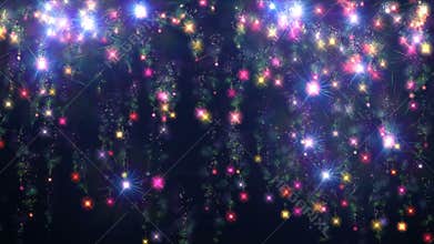 Color fireworks fall like curtain 4k