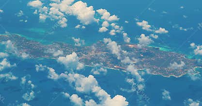 Anguilla Caribbean island seen from airplane window