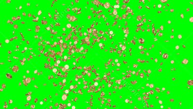 Explosion of gold coins turning into a tornado on a green background