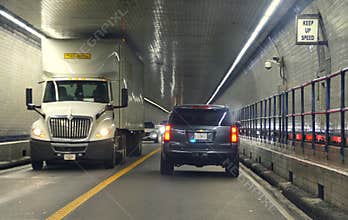 Virginia, U.S.A - June 29, 2020 - The traffic inside the Chesapeake Bay Bridge Tunnel