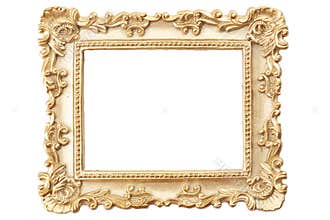 Gold gilt and gilded art carve objects concept theme with a photo frame covered in golden paint adorned with intricate carvings