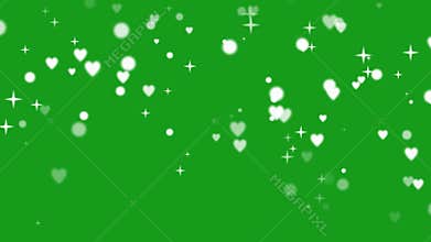 Falling shining stars and hearts with green screen background