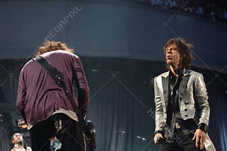 The Rolling Stones , Mick Jagger and Keith Richards during the concert
