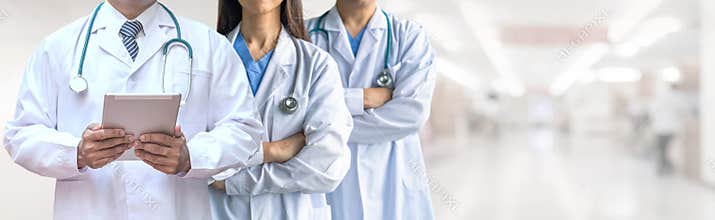 Telehealth, telemedicine doctor teamwork, surgeon, ER surgery team working in hospital medical clinic office diagnostic examining