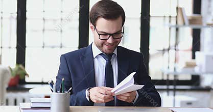 Smiling ceo achieving targets easily, startup idea concept.